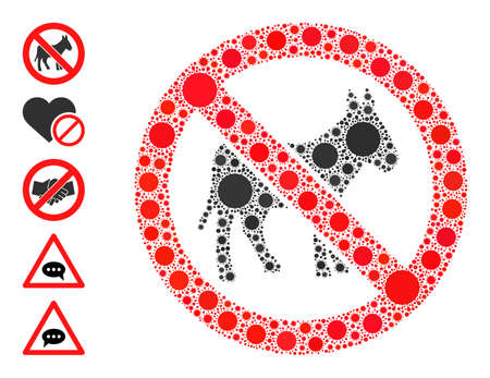 Stop donkey mosaic icon. Vector mosaic is organized from scattered Covid-2019 icons. Virus cell mosaic stop donkey icon and more icons. Stop donkey mosaic for isolation templates.のイラスト素材