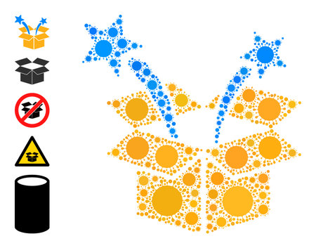 Surprize box mosaic icon. Vector mosaic is composed of randomized viral icons. Coronavirus mosaic surprize box icon and additional icons. Surprize box mosaic for breakout templates.のイラスト素材