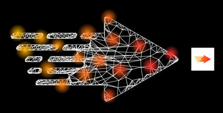 Glowing net rush arrow icon with magic spots. Illuminated constellation is created using rush arrow vector icon and crossing lines. Illuminated frame rush arrow, on a black background.のイラスト素材