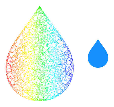 Net water drop model icon with spectrum gradient. Colored carcass net water drop icon. Flat carcass created from water drop icon and crossing lines.のイラスト素材