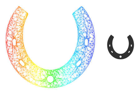 Crossing mesh horseshoe frame illustration with rainbow gradient. Colorful frame net horseshoe icon. Flat carcass created from horseshoe icon and crossing lines.のイラスト素材
