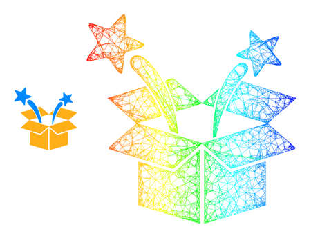Network surprize box wireframe icon with spectrum gradient. Bright frame network surprize box icon. Flat frame created from surprize box icon and crossing lines.のイラスト素材