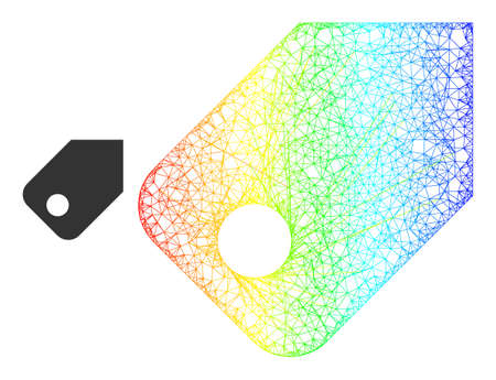 Mesh net tag frame icon with spectrum gradient. Bright frame mesh tag icon. Flat mesh created from tag pictogram and crossed lines.のイラスト素材