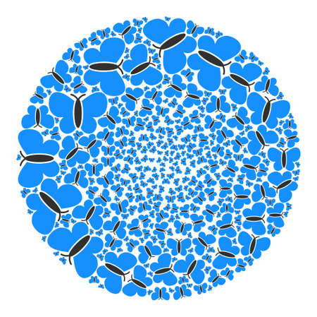 Butterfly items are combined into ball group. Butterfly icon bubble collage. Abstract spheric bubble collage created with butterfly items.のイラスト素材