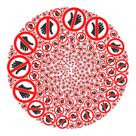 Forbidden thumb up signs are organized into bubble collection. Forbidden thumb up icon round composition. Abstraction round bubble collage is organized from forbidden thumb up icons.のイラスト素材