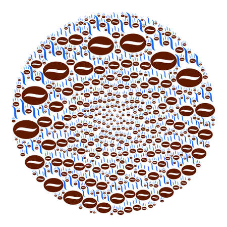 Coffee aroma symbols are organized into round collection. Coffee aroma icon bubble composition. Abstract round bubble mosaic organized from coffee aroma symbols.のイラスト素材