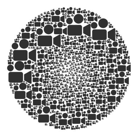 Cinema items are organized into ball collection. Cinema icon spheric collage. Abstract sphere cluster collage organized from cinema items.のイラスト素材