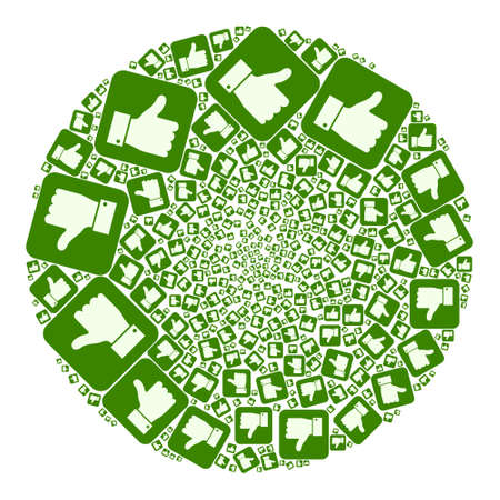 Thumb positive items are grouped into round collection. Thumb positive icon spheric mosaic. Abstract round globula mosaic is combined with thumb positive items.のイラスト素材