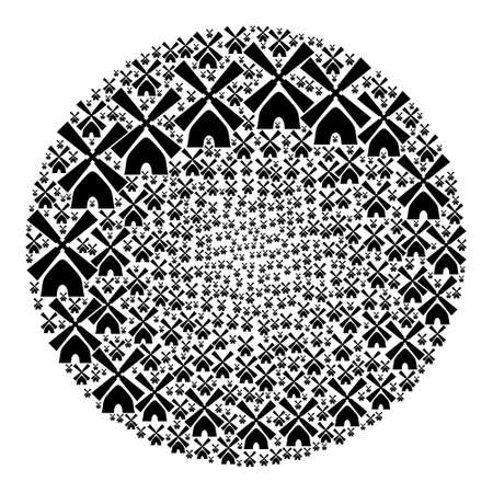 Tower mill icons are combined into round group. Tower mill icon bubble mosaic. Abstraction round globula mosaic combined from tower mill items.のイラスト素材