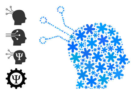 Mosaic brain link icon is created for winter, New Year, Christmas. Brain link icon mosaic is composed of light blue snow items. Some bonus icons are added.のイラスト素材