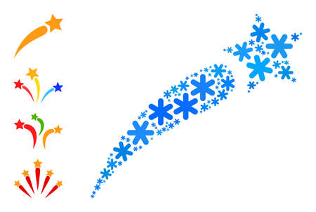 Mosaic petard star icon is organized for winter, New Year, Christmas. Petard star icon mosaic is constructed of light blue ice crystals. Some bonus icons are added.のイラスト素材