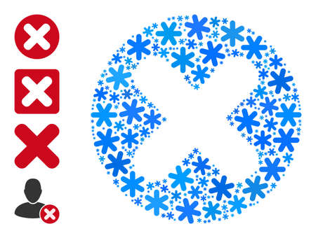 Mosaic cancel icon is done for winter, New Year, Christmas. Cancel icon mosaic is shaped of light blue snow items. Some bonus icons are added.のイラスト素材