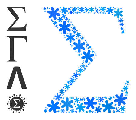 Mosaic Sigma Greek letter icon is organized for winter, New Year, Christmas. Sigma Greek letter icon mosaic is composed from light blue snow icons. Some similar icons are added.のイラスト素材