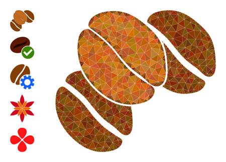 Vector low-poly coffee beans icon image is constructed with randomized filled triangle parts. Triangle coffee beans polygonal icon vector illustration.のイラスト素材