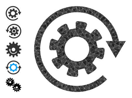 Vector triangulated rotate gear icon illustration designed with chaotic filled triangles. Triangle rotate gear polygonal icon vector illustration.のイラスト素材