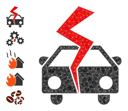 Vector triangulated car crash icon illustration combined with random filled triangle parts. Triangulated car crash polygonal symbol vector illustration.のイラスト素材