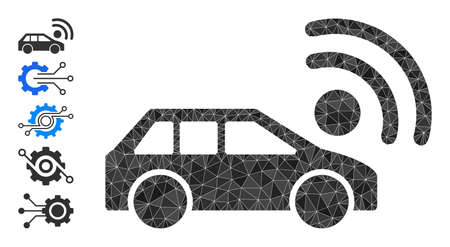 Vector low-poly car radar icon illustration is designed of randomized filled triangles. Triangulated car radar polygonal 2d vector illustration.のイラスト素材