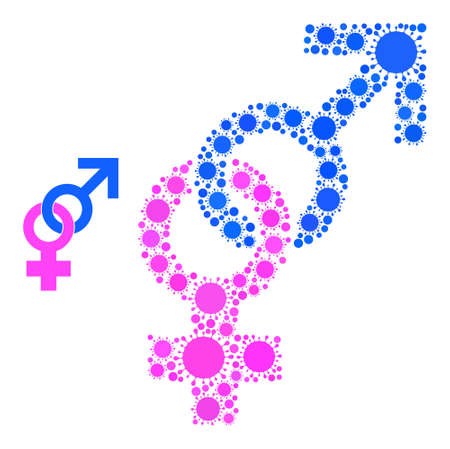 Sex pair sign mosaic icon. Vector mosaic made from random covid parts. Virulent mosaic sex pair sign icon. Sex pair sign mosaic for breakout templates.のイラスト素材