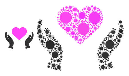 Love care hands mosaic icon. Vector mosaic composed with random bacterium icons. Bacterium mosaic love care hands icon. Love care hands collage for isolation templates.のイラスト素材