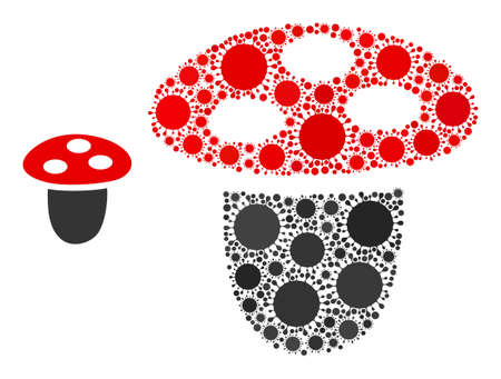 Mushroom mosaic icon. Vector collage done from scattered viral icons. Viral collage mushroom icon. Mushroom collage for breakout templates.のイラスト素材
