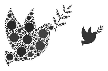 Peace dove mosaic icon. Vector mosaic is organized of scattered coronavirus icons. Covid mosaic peace dove icon. Peace dove mosaic for breakout templates.のイラスト素材