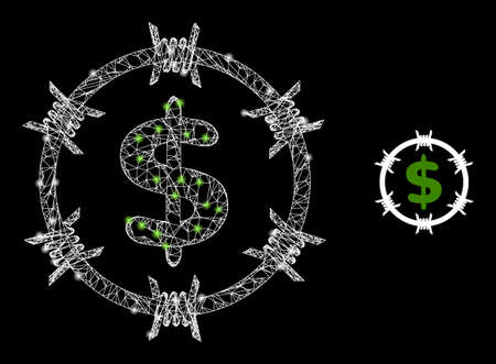 Mesh net bank jail wireframe icon with lightspots. Illuminated vector constellation is created from bank jail icon. Vector carcass network bank jail icon.のイラスト素材