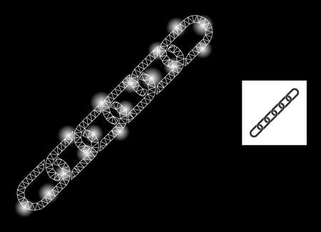 Bright mesh chain constellation icon with lightspots. Illuminated vector constellation based on chain icon. Sparkle carcass polygonal chain on a black background.のイラスト素材