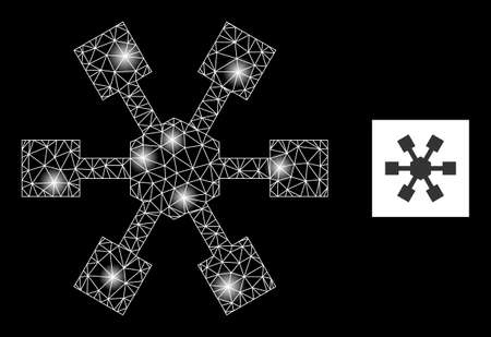 Flare network node links constellation icon with lightspots. Illuminated vector constellation based on node links pictogram. Sparkle frame mesh node links on a black background.のイラスト素材