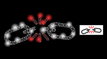 Glossy network chain fail glare icon with lightspots. Illuminated vector constellation based on chain fail icon. Sparkle frame mesh chain fail on a black background.のイラスト素材