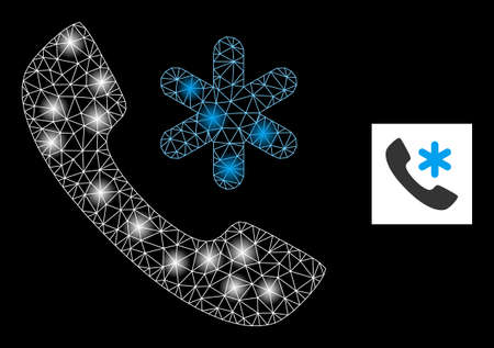 Flare mesh cold call constellation icon with light spots. Illuminated vector constellation based on cold call picture. Sparkle frame mesh cold call on a black background.のイラスト素材