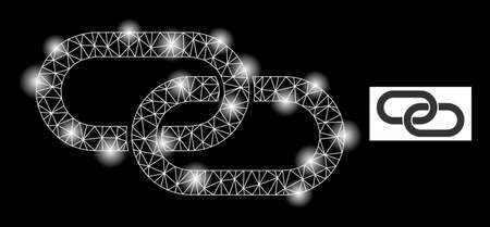 Glossy mesh chain element constellation icon with lightspots. Illuminated vector constellation is created from chain element icon. Sparkle frame mesh chain element on a black background.のイラスト素材