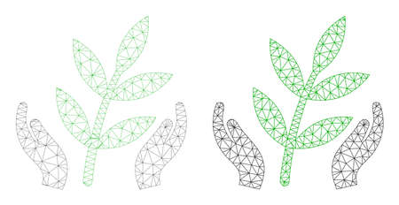 Polygonal mesh agriculture care hands icons. Flat model variants created from agriculture care hands symbol and mesh lines. Abstract lines,のイラスト素材