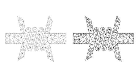 Polygonal mesh barbed wire icons. Flat model variants are created from barbed wire pictogram and triangulated lines. Abstract lines, triangles and points are combined into barbed wire mesh.のイラスト素材
