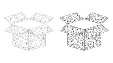 Polygonal mesh carton box icons. Flat frame variants are created from carton box symbol and mesh lines. Abstract lines, triangles and points are organized into carton box carcass.のイラスト素材