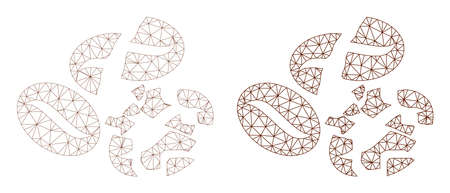 Polygonal mesh coffee bean crush icons. Flat model versions are created from coffee bean crush...