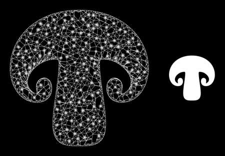 Network champignon model icon with light spots. Illuminated vector model is created from champignon pictogram. Vector frame network champignon icon.のイラスト素材