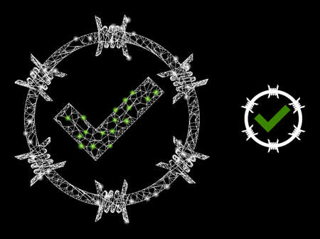 Net mesh true jail wireframe icon with lightspots. Illuminated vector model is created from true jail icon. Vector carcass net true jail icon.のイラスト素材