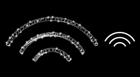 Net wireless waves frame icon with light spots. Illuminated vector model is created from wireless waves icon. Vector frame network wireless waves icon.のイラスト素材