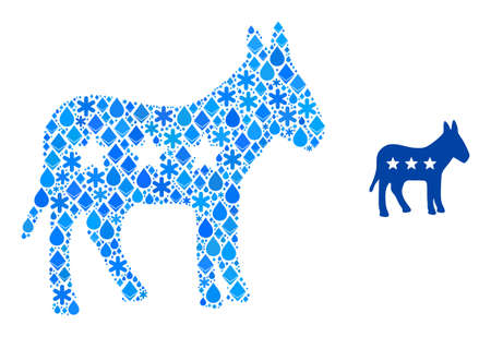 Vector frost blue water mosaic american donkey icon. American donkey mosaic is done of ice items, liquid drops, snow flakes. Ice related items are arranged into abstract mosaic american donkey icon.のイラスト素材