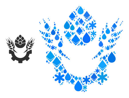 Vector ice blue water mosaic beer industry icon. Beer industry mosaic is constructed of mineral parts, water drops, snow flakes.のイラスト素材