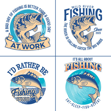 Fishing T-shirt Design, Fishing tee sticker, Fishing logo Designのイラスト素材