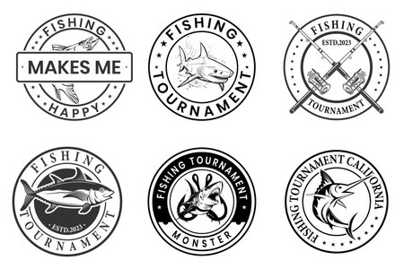 Set of fishing emblems, labels, badges and design elements.のイラスト素材