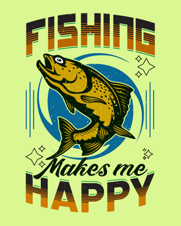 Fish Day. Vector hand drawn illustration in retro style with lettering. Fishing T-Shirt Designのイラスト素材