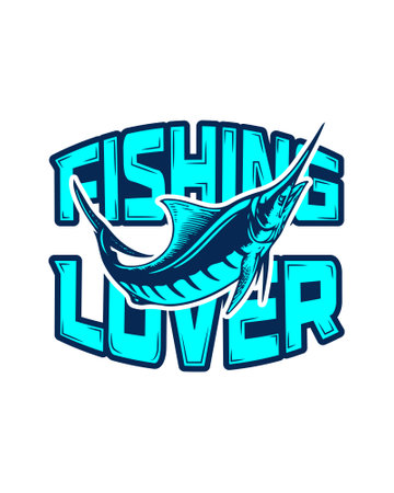 Fishing club logo template with marlin fish. Vector illustration.のイラスト素材