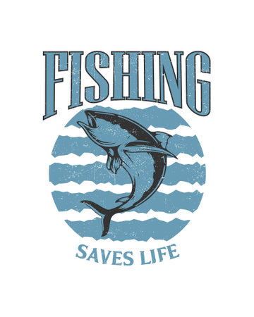 Fishing club emblem. T-shirt design. Vector illustration.のイラスト素材