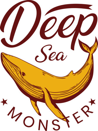 Illustration of a whale on a white background with the words Deep Seaのイラスト素材