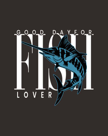Vector illustration of a marlin fish on a dark background. Design element for label, emblem, sign, poster.のイラスト素材