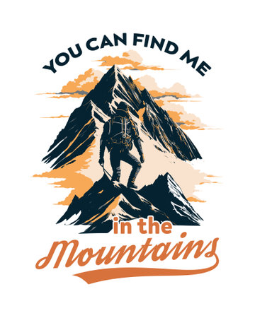 Mountaineer on the top of the mountain. Vector illustration.のイラスト素材