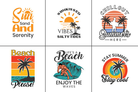 Set of summer beach logo, labels, badges and design elements.のイラスト素材