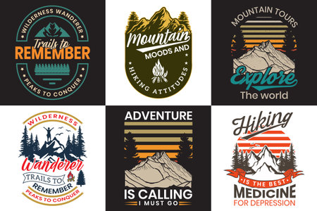 Set of vintage outdoor adventure labels, badges, logos and design elementsのイラスト素材